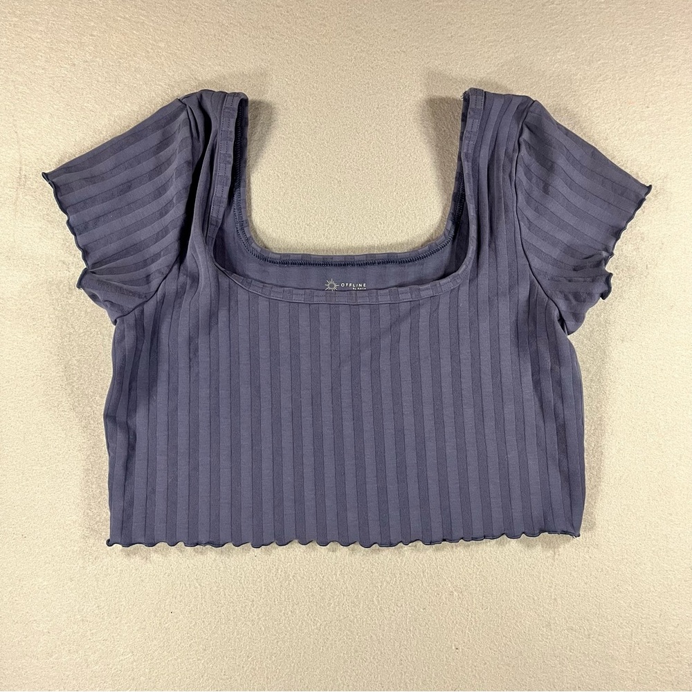 Offline by Aerie Top Womens Xl Blue OG Groove Cropped Coquette Whimsigoth